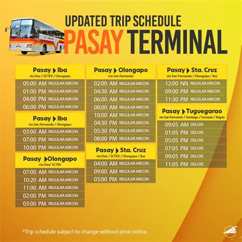 PASAY TERMINAL UPDATED TRIP SCHEDULE..